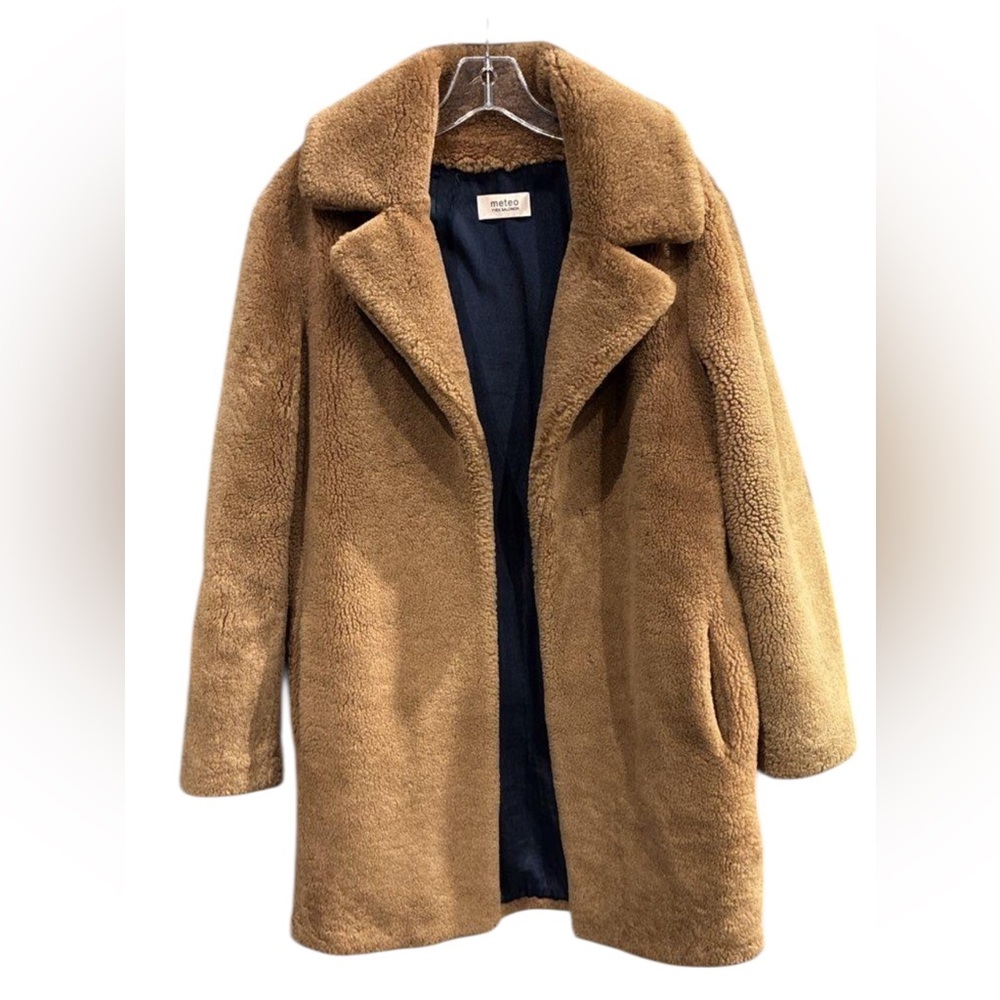 Yves Salomon Meteo Women's Teddy Bear Coat Camel Brown 100% Lamb Shearling Fur